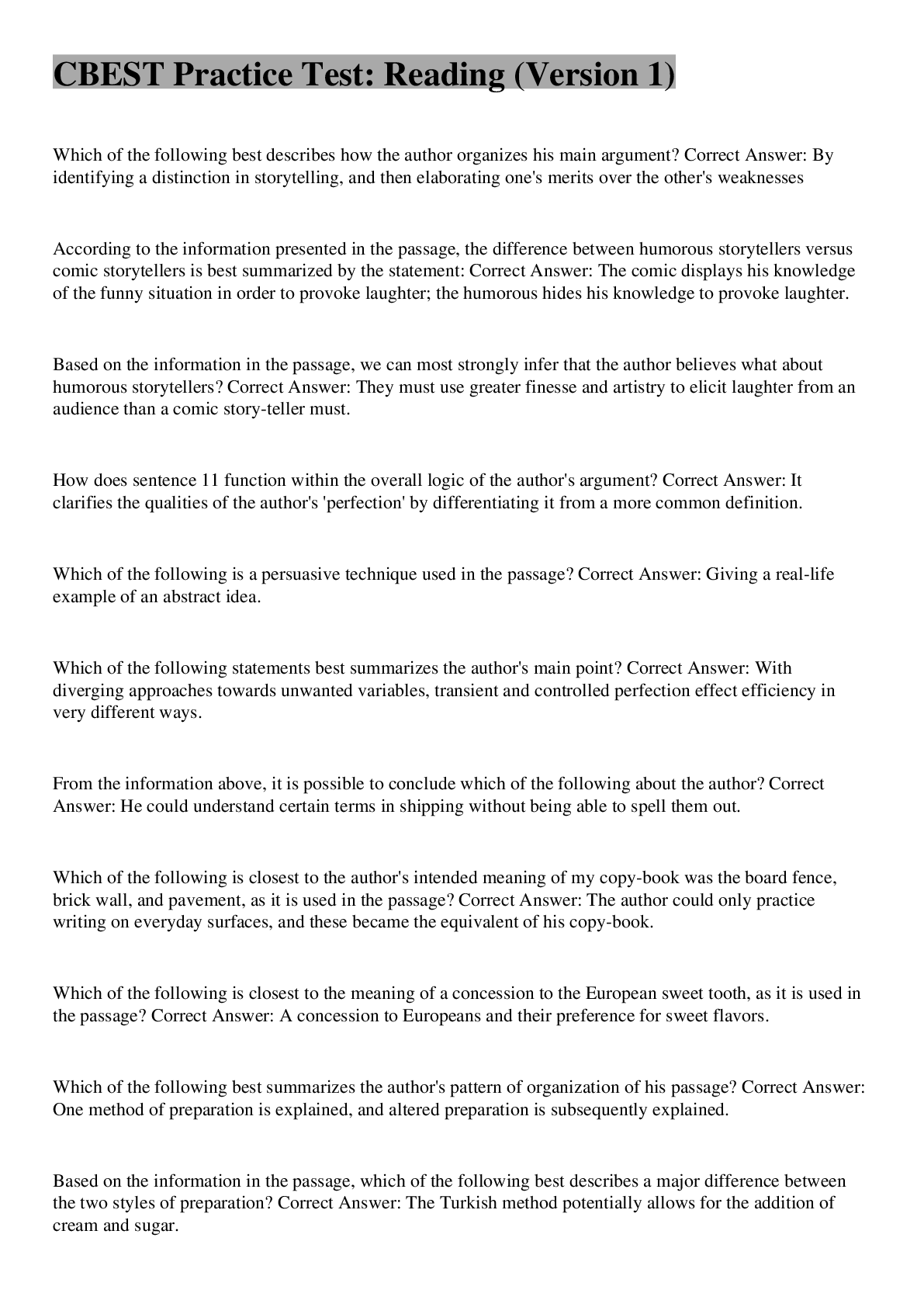 Preview image for CBEST Practice Test: Reading (Version 1)